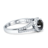 Round CZ Halo Split Shank Gold Ring