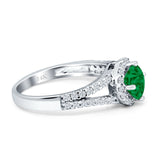 Round CZ Halo Split Shank Gold Ring