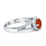 Round CZ Halo Split Shank Gold Ring