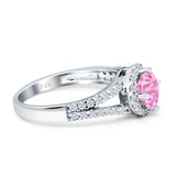 Round CZ Halo Split Shank Gold Ring