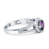 Round CZ Halo Split Shank Gold Ring