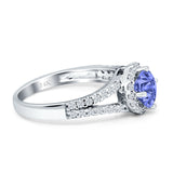 Round CZ Halo Split Shank Gold Ring