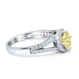 Round CZ Halo Split Shank Gold Ring