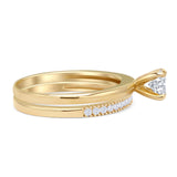 Two Piece Round Solitaire Bridal Gold Ring