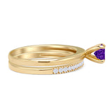 Two Piece Round Solitaire Bridal Gold Ring