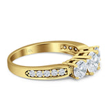Three Stone Round Gold Ring