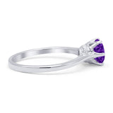 Round Amethyst CZ Solitaire Gold Ring