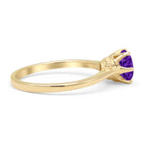 Round Amethyst CZ Solitaire Gold Ring
