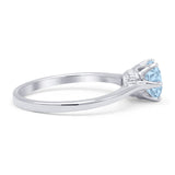 Round Aquamarine CZ Solitaire Gold Ring