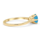 Round Lab Created Blue Opal Solitaire Gold Ring