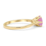 Round Lab Created Pink Opal Solitaire Gold Ring