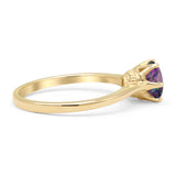 Round Rainbow CZ Solitaire Gold Ring