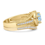 Two Piece Round Halo Split Shank Beaded Gold Ring