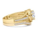 Two Piece Round Halo Split Shank Beaded Gold Ring