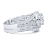 Two Piece Round Halo Split Shank Bridal Gold Ring