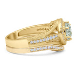 Two Piece Round Halo Split Shank Bridal Gold Ring