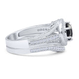 Two Piece Round Halo Split Shank Bridal Gold Ring