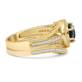 Two Piece Round Halo Split Shank Bridal Gold Ring