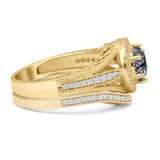 Two Piece Round Halo Split Shank Bridal Gold Ring