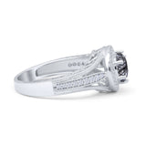 Round Halo Split Shank Bridal Gold Ring