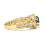 Round Halo Split Shank Bridal Gold Ring