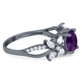 Art Deco Round Natural Stone Floral Ring