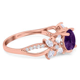 Art Deco Round Natural Stone Floral Ring