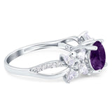 Art Deco Round Natural Stone Floral Ring