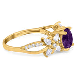 Art Deco Round Natural Stone Floral Ring