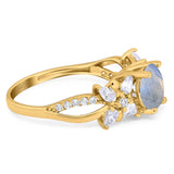 Art Deco Round Natural Stone Floral Ring