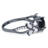 Art Deco Round Natural Stone Floral Ring