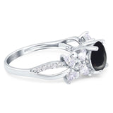 Art Deco Round Natural Stone Floral Ring