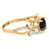 Art Deco Round Natural Stone Floral Ring