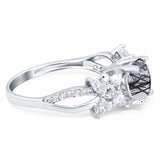 Art Deco Round Natural Stone Floral Ring