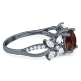 Art Deco Round Natural Stone Floral Ring