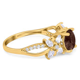 Art Deco Round Natural Stone Floral Ring