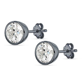 Round 6mm Cubic Zirconia Solitaire Stud Earring Bezel Set 925 Sterling Silver