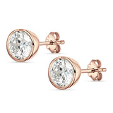 Round 6mm Cubic Zirconia Solitaire Stud Earring Bezel Set 925 Sterling Silver