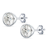 Round 7mm Cubic Zirconia Solitaire Stud Earring Bezel Set 925 Sterling Silver