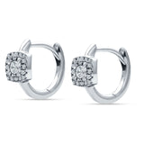 Cushion Shape Round Halo Hoop Earring Cubic Zirconia 925 Sterling Silver