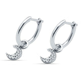 Moon Dangle Drop Hoop Earring Cubic Zirconia 925 Sterling Silver