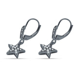 Star Dangle Drop Hoop Earring Cubic Zirconia 925 Sterling Silver