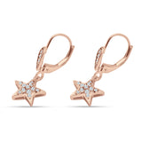 Star Dangle Drop Hoop Earring Cubic Zirconia 925 Sterling Silver