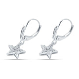 Star Dangle Drop Hoop Earring Cubic Zirconia 925 Sterling Silver