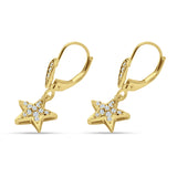 Star Dangle Drop Hoop Earring Cubic Zirconia 925 Sterling Silver