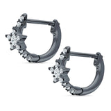 Star Floral Hoop Earring Cubic Zirconia 925 Sterling Silver