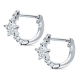 Star Floral Hoop Earring Cubic Zirconia 925 Sterling Silver