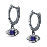 Evil Eye Huggie Hoop Earring Cubic Zirconia 925 Sterling Silver