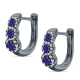 Three Round Halo Floral Hoop Earring Cubic Zirconia 925 Sterling Silver