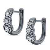 Three Round Halo Floral Hoop Earring Cubic Zirconia 925 Sterling Silver